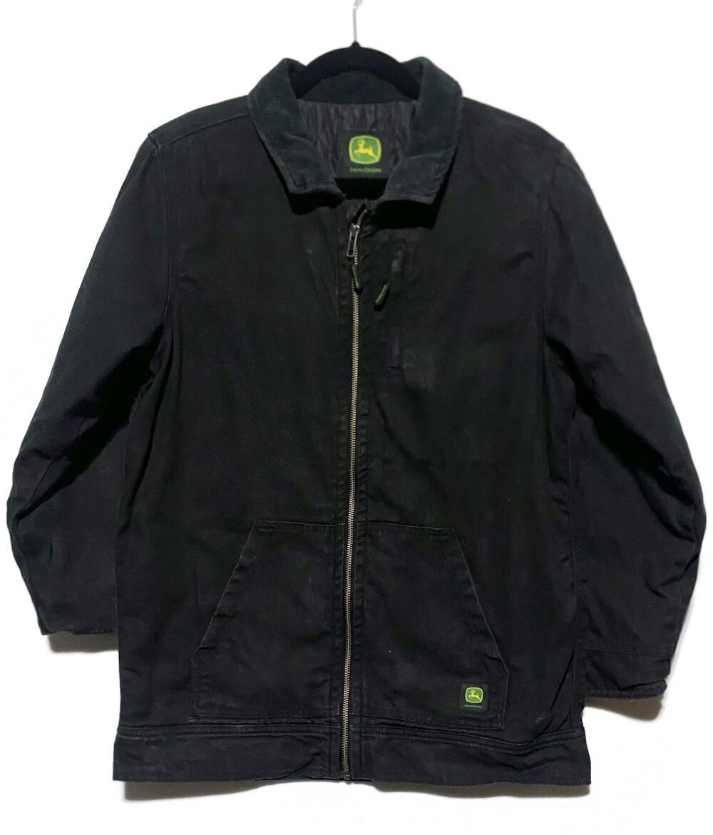 John Deere Men's XL Black Canvas Work Jacket Quilted Lined Heavy Duty